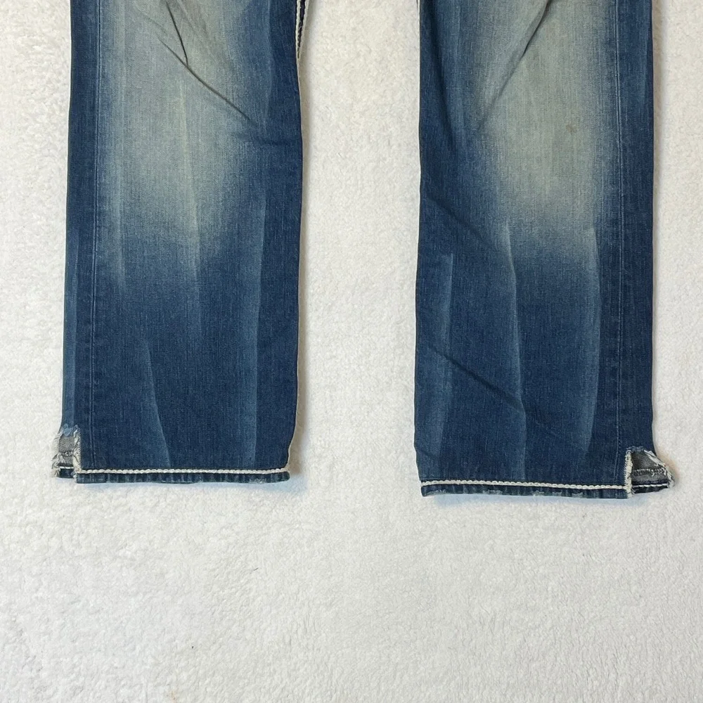 True Religion Mens Super T Straight Jeans Blue White Stitch Made in USA Size 34